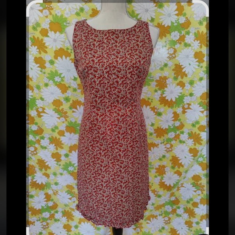 Vintage Liz Claiborne Cotton Dress: Red Floral Cottagecore Chic Sz P10
